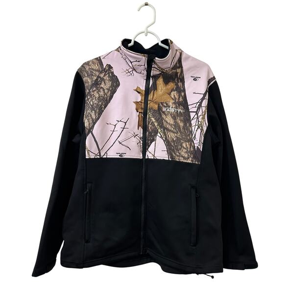 Habit Womens Size Large Black & Pink Mossy Oak Camo Softshell Full Zip Jacket - Picture 1 of 6